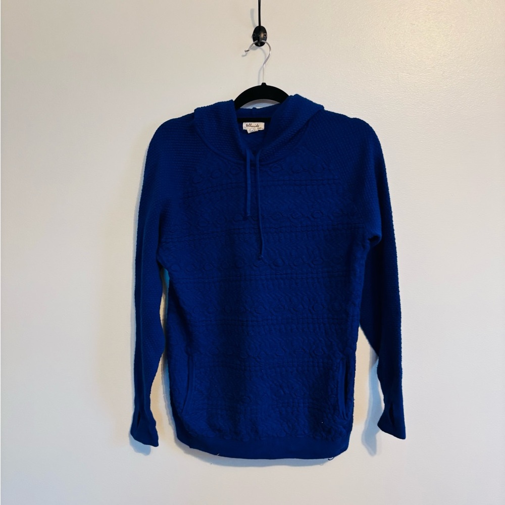 Blue textured hoodie size large, some mild piling